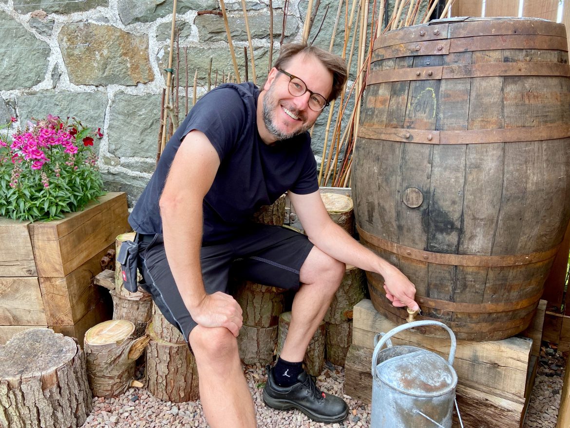 Oak whisky barrel water butt