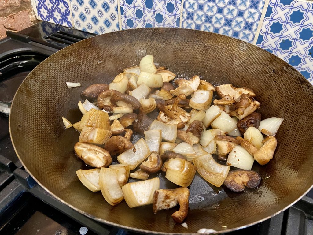 onions and shiitake 